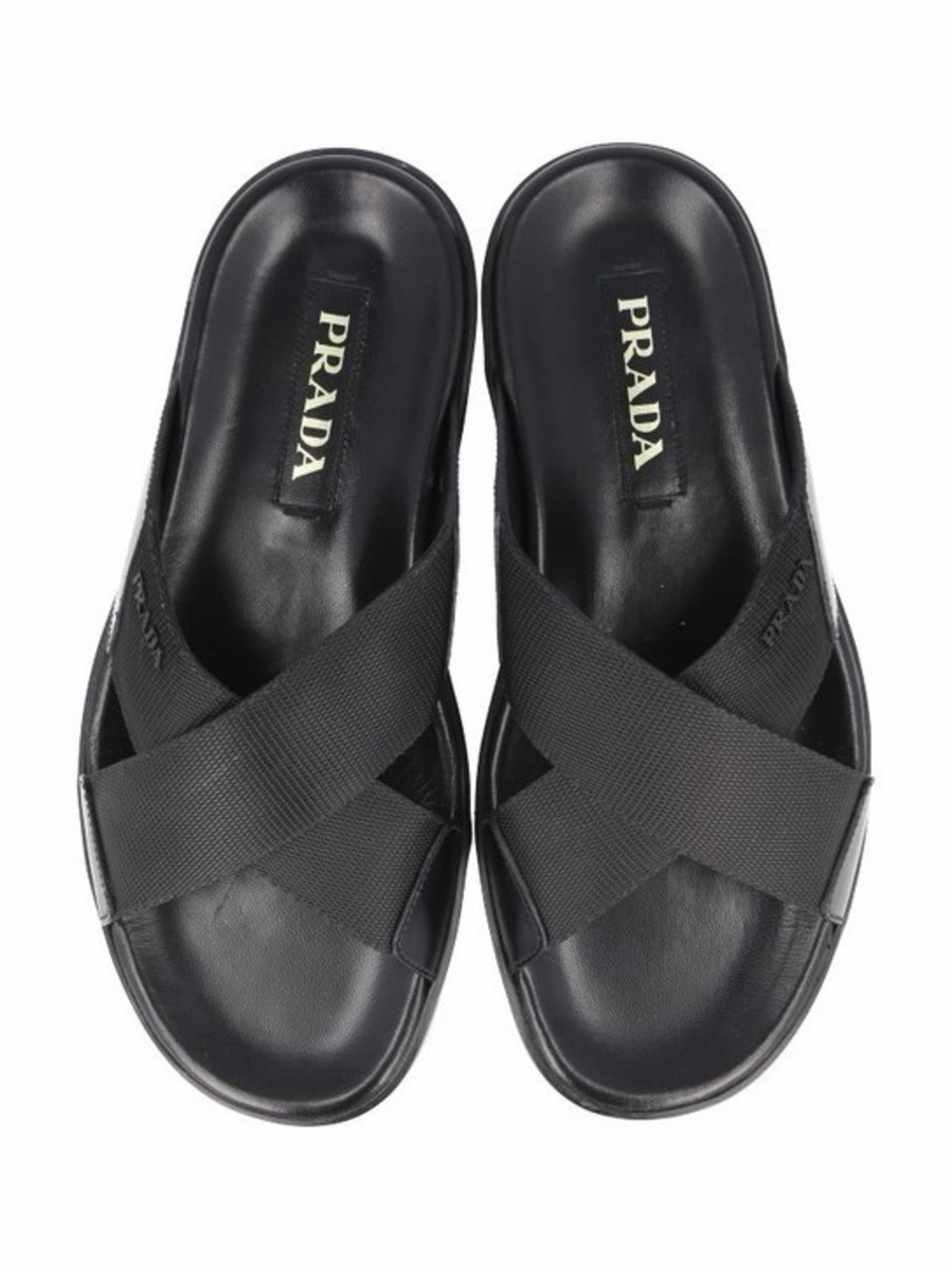 PRADA Men’s Leather Nylon Crisscross Slides Sandals